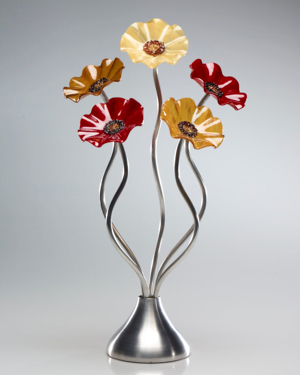 5 Orange outlets & Yellow - My Glass Flowers by Scott Johnson 14.75” Tall