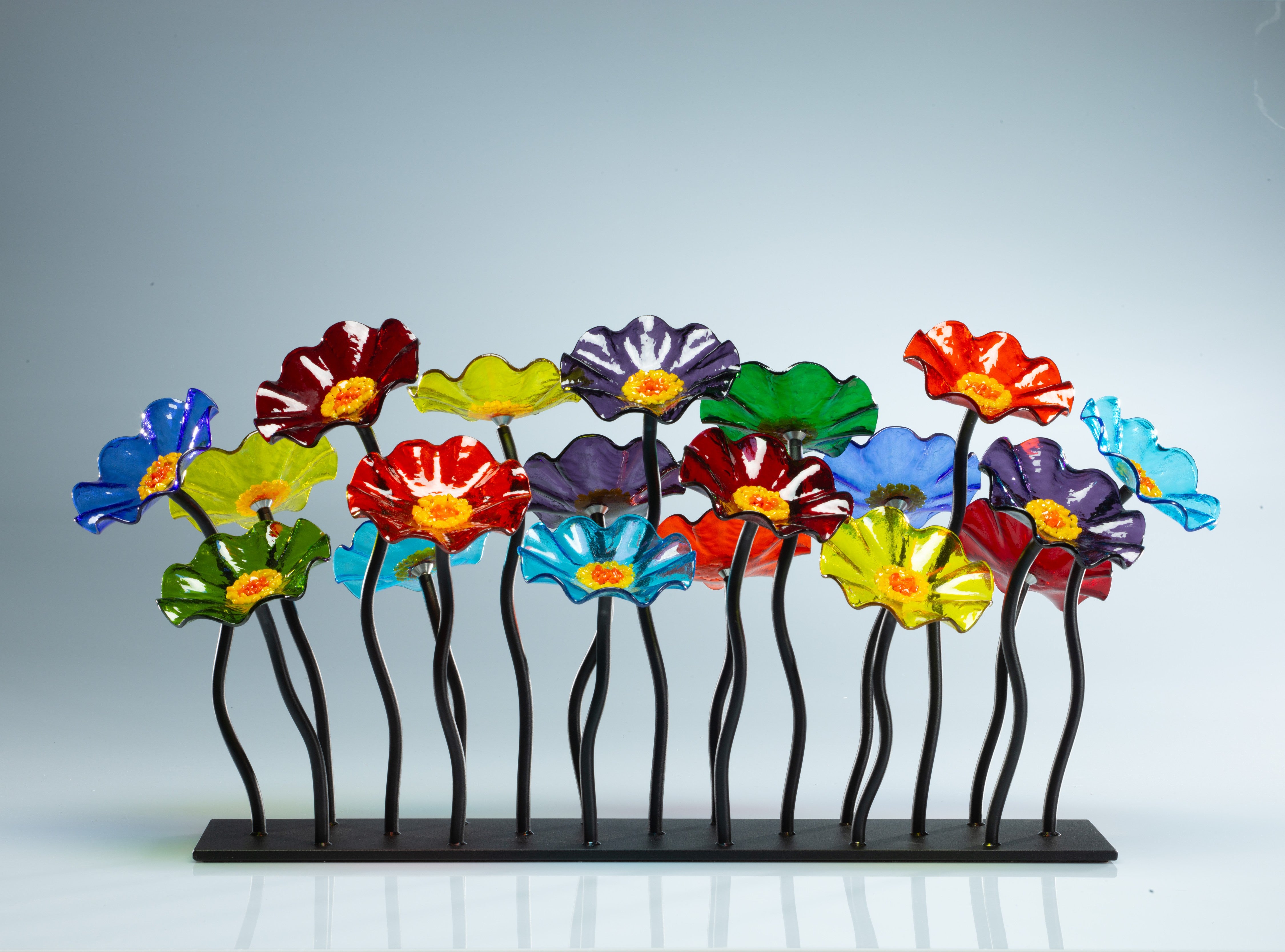 Garden 19 glass flower centerpiece, Prism colorway, black base