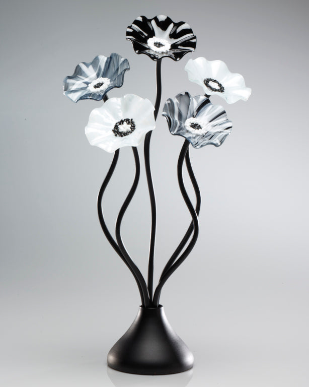 5 Flower Black and White - Glass Flowers by Scott Johnson
